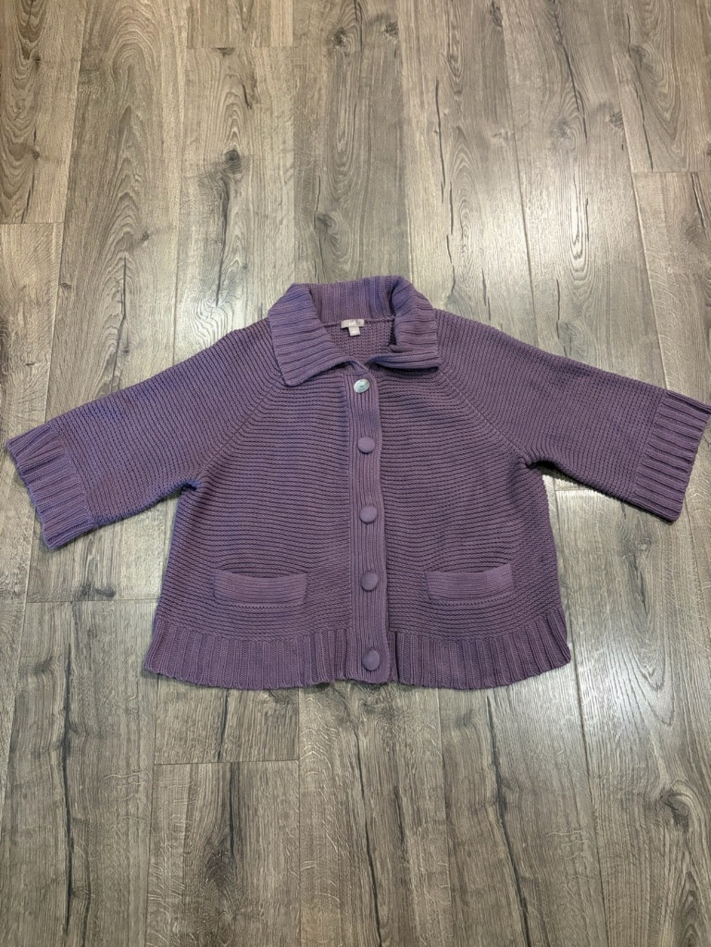 J. JILL Purple Boxy Fit 1/2 Sleeve Button Up Chunky Knit Cardigan L Cottagecore - Picture 9 of 12